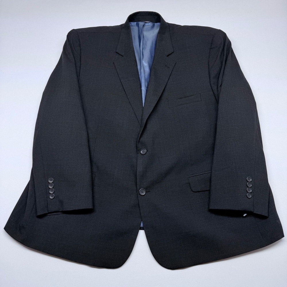 🟡 GS Perfect Fit Mens 52 PR Blazer Jacket Charcoal Grey Wool Blend 2 Button Suit
